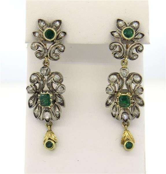 18K Gold Silver Emerald Diamond Drop Earrings (1 of 5)
