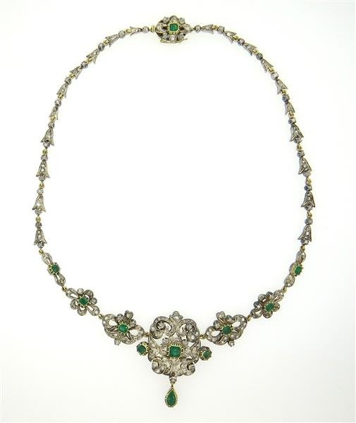 18K Gold Emerald Diamond Necklace (1 of 5)