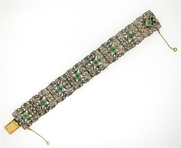 18K Gold Silver Emerald Diamond Bracelet (1 of 4)