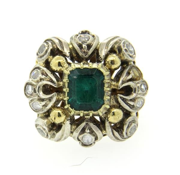 18K Gold Silver Diamond Emerald Cocktail Ring (1 of 4)