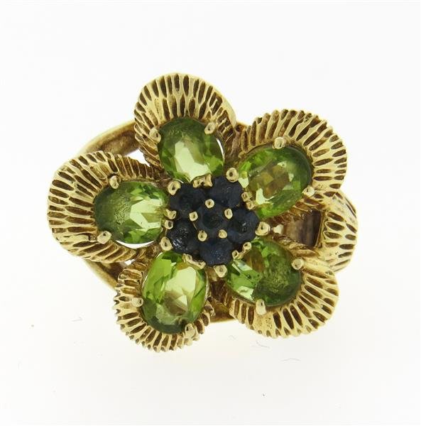 1960s Peridot Sapphire 14K Gold Flower Ring (1 of 3)