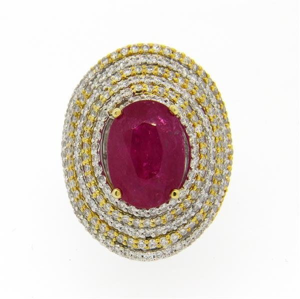 14K Gold Diamond Red Stone Cockatil Ring (1 of 4)