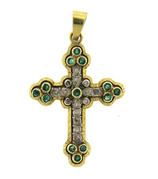 18K Gold Emerald Diamond Cross Pendant (1 of 3)