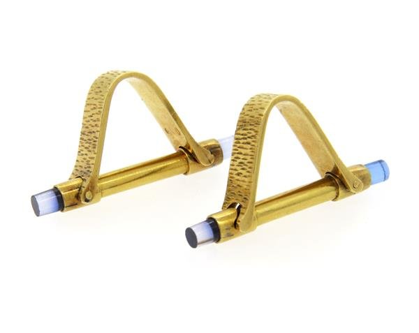 Mid Century Continental 18K Gold Blue Stone Cufflinks (1 of 1)