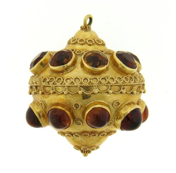 Mid Century 18K Gold Orange Stone Charm Pendant (1 of 3)