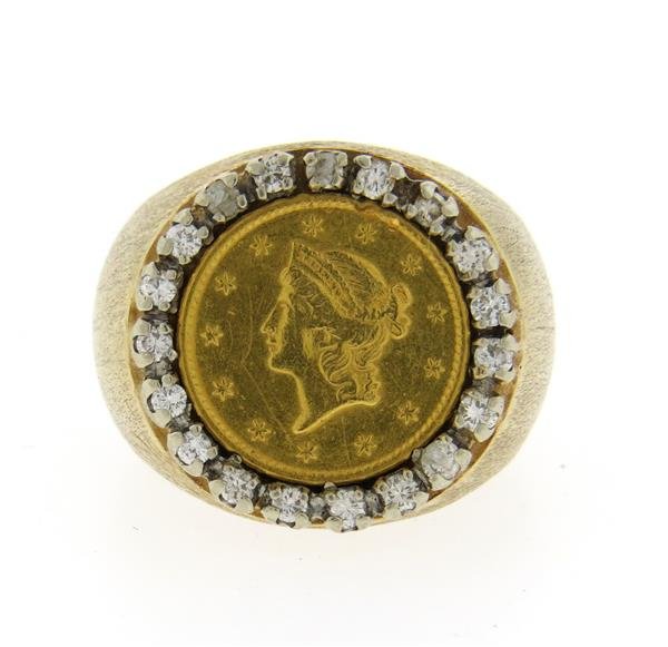 14K 22K Gold Diamond Coin Dome Ring (1 of 3)