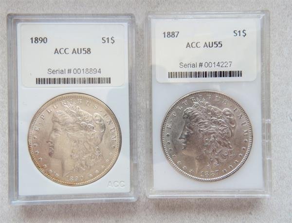 1887 1890 Silver Morgan Dollar US Coin Lot of 2 (1 of 3)