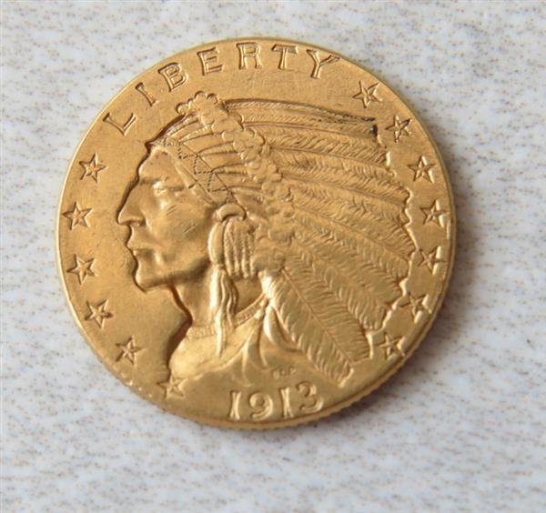 1913 Indian Head 2.5 Dollar Gold US Coin (1 of 2)