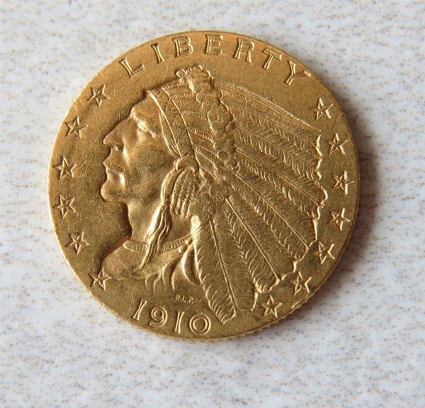 1910 Indian Head 2.5 Dollar Gold US Coin (1 of 2)
