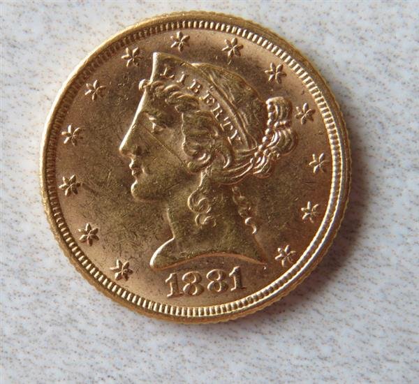 1881 Liberty Head 5 Dollar Half Eagle Gold US Coin (1 of 2)