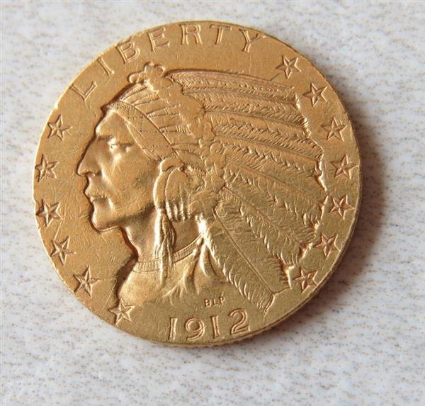 1912 S Indian Hed 5 Dollar Gold US Coin (1 of 2)