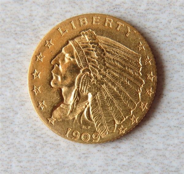 1909 Indian Head 2.5 Dollar Gold US Coin (1 of 2)
