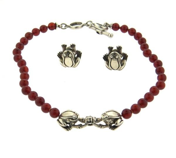 Kieselstein Cord Sterling Carnelian Frog Necklace (1 of 7)