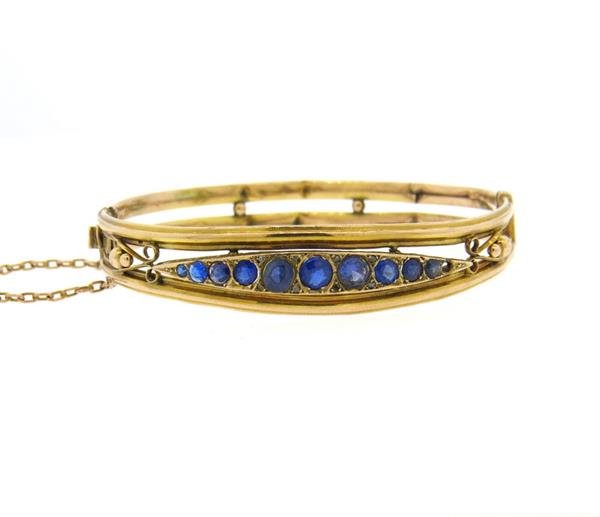 Antique English 9k Gold Blue Stone  Bangle Bracelet (1 of 5)