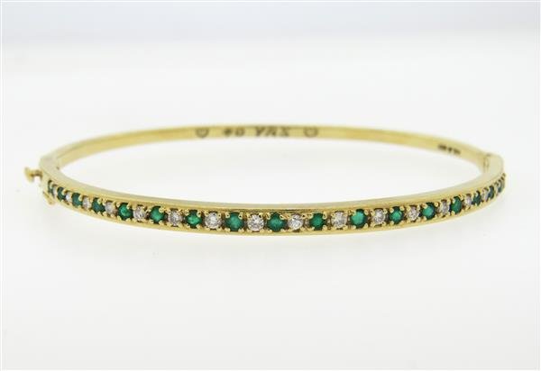 14K Gold Diamond Emerald Bangle Bracelet (1 of 5)