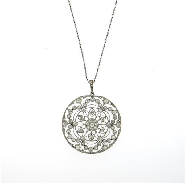 Antique Edwardian Platinum Diamond Pendant Necklace (1 of 4)