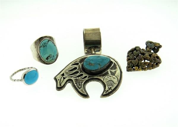 Lot of 4 Sterling Silver 18K Gold Turquoise Rings (1 of 6)