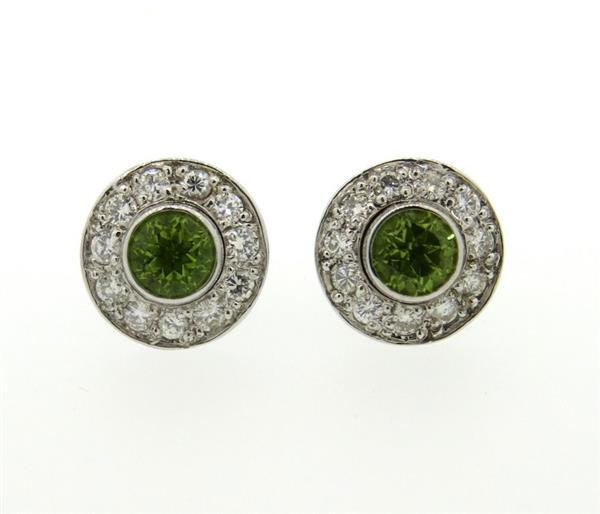 18K Gold Diamond Peridot Stud Earrings (1 of 3)