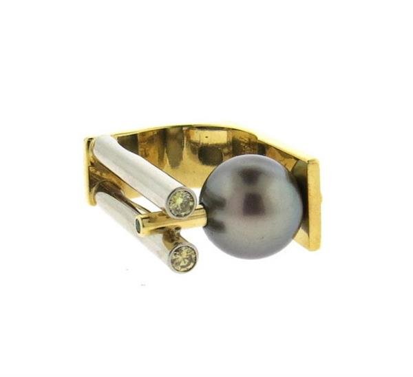 Scott Gauthier Modernist 18K Gold Pearl Diamond Ring (1 of 4)