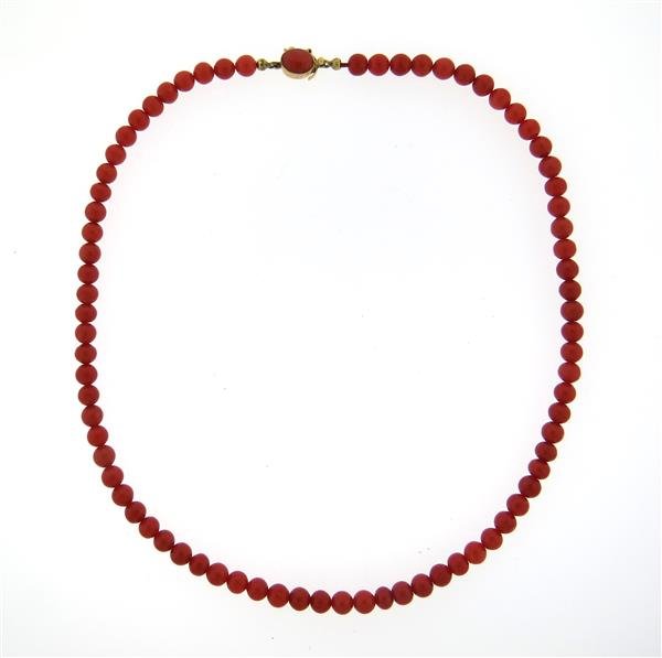 18K Gold Coral Bead Necklace (1 of 1)