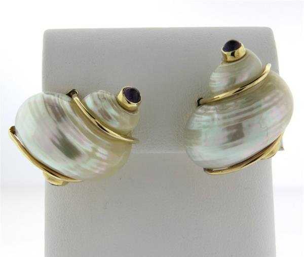 Seaman Schepps 14K Gold Turbo Shell Gemstone Earrings (1 of 4)