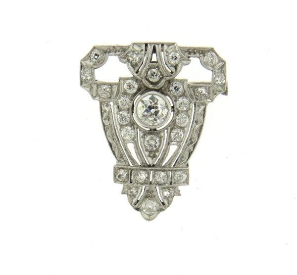 Art Deco Platinum 1.00ctw Diamond Brooch Pendant (1 of 3)