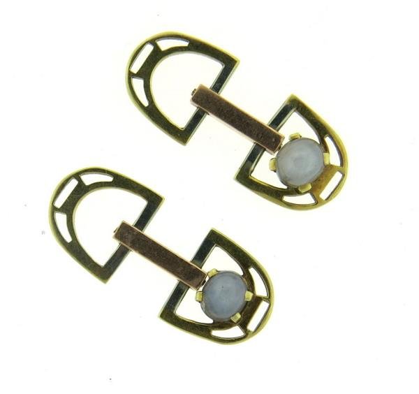 Deco 14K Gold Star Sapphire Stirrup Cufflinks (1 of 3)