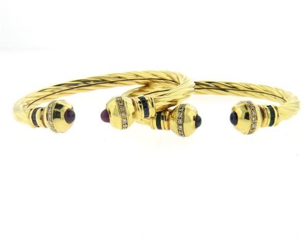 Italian 18k Gold Diamond Ruby Sapphire Cuff Bracelet (1 of 4)