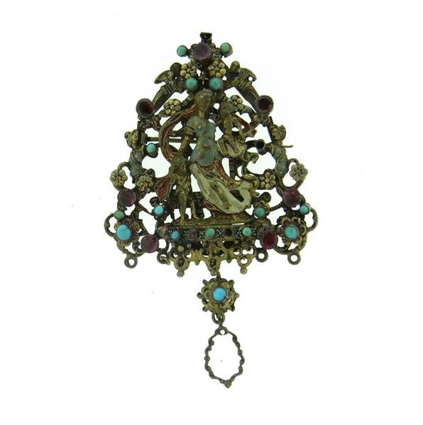 Antique Austro Hungarian Silver Gem Turquoise Brooch (1 of 4)