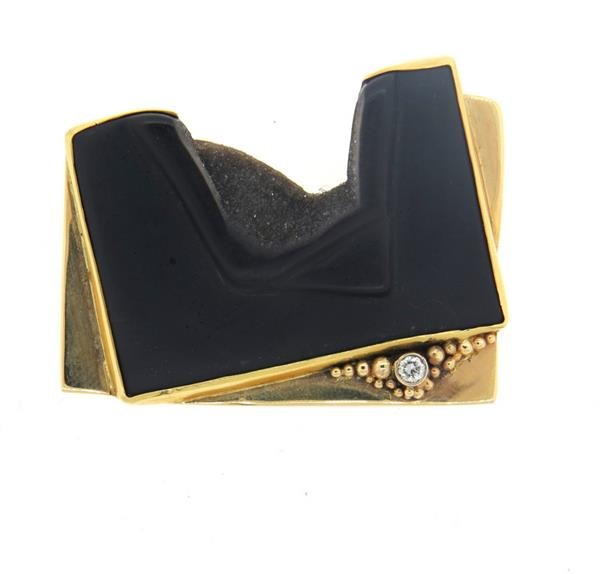 Peggie Robinson 14k Gold Druzy Gemstone Diamond Brooch (1 of 5)