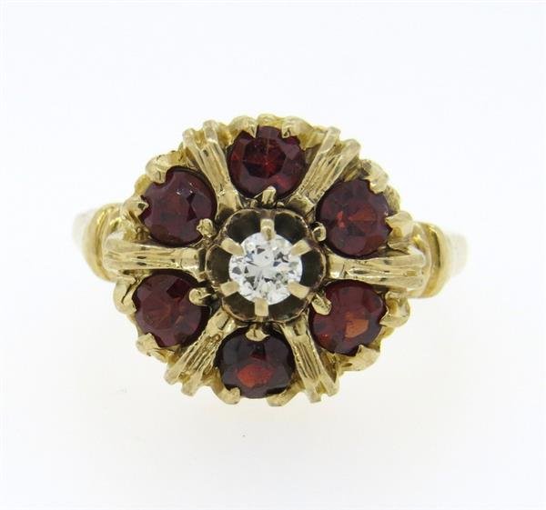 Antique 10K Gold Diamond Garnet Ring (1 of 3)