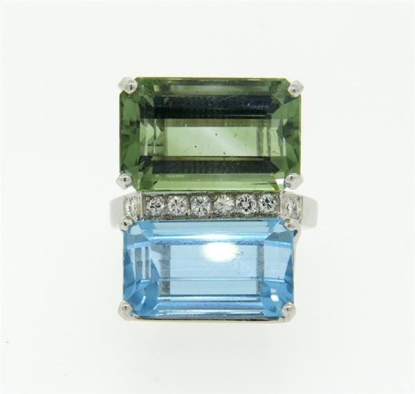14K Gold Green Tourmaline Aquamarine Diamond Ring (1 of 4)