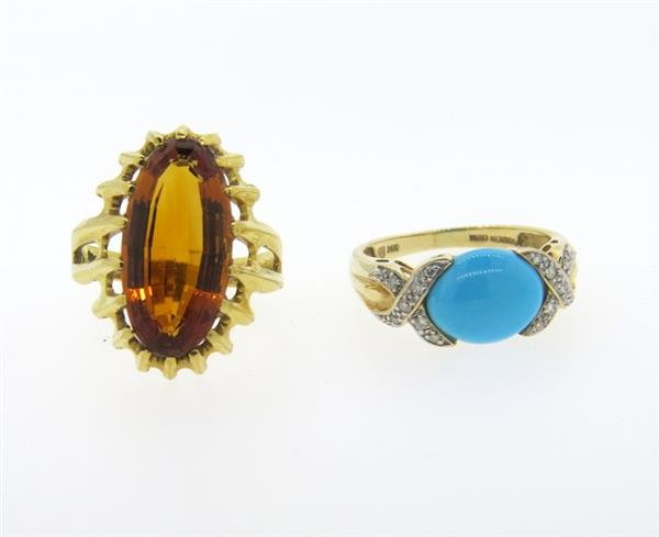 18k 14k Gold Diamond Turquoise Citrine Ring Lot (1 of 3)