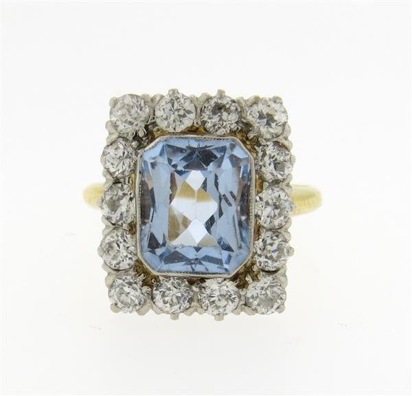 Antique 18K Gold Diamond Blue Stone Ring (1 of 4)