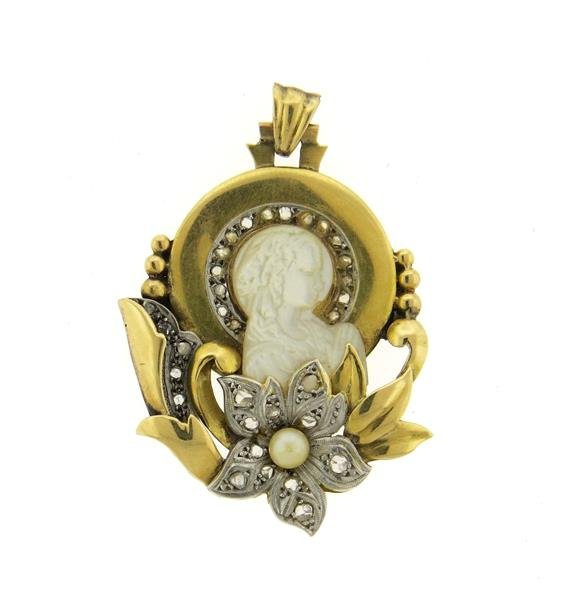 1940s 18K Gold Platinum MOP Diamond Mother Mary Pendant (1 of 3)