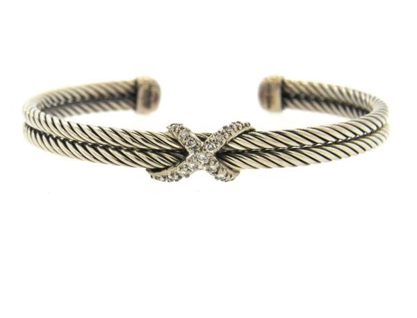 David Yurman Sterling Diamond X Cable Cuff Bracelet (1 of 5)