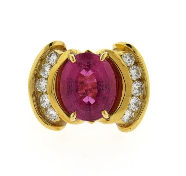 18K Gold Pink Tourmaline Diamond Cocktail Ring (1 of 4)
