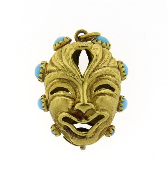 Italian 18K Gold Turquoise Comedy Tragedy Mask Pendant (1 of 4)