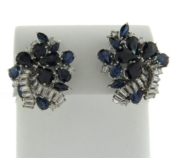 Large 14k Gold Diamond Blue Stone Cocktail Earrings (1 of 5)