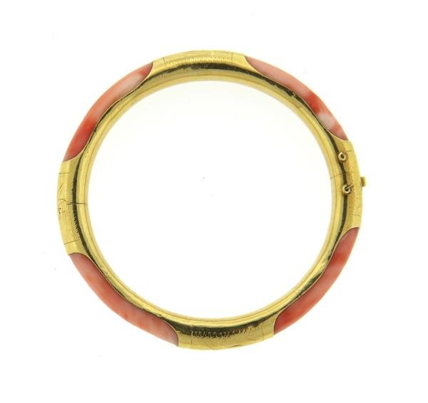 Antique 14K Gold Coral Bangle Bracelet (1 of 1)