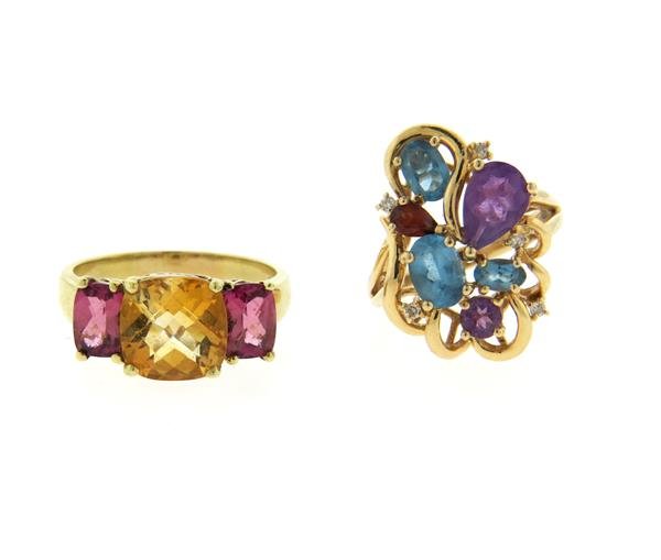 Lot of 2 14K Gold Multi Color Stone Rings (1 of 3)