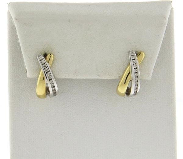 Modern 14k Gold Two Tone Diamond Half Hoop Earrings (1 of 3)