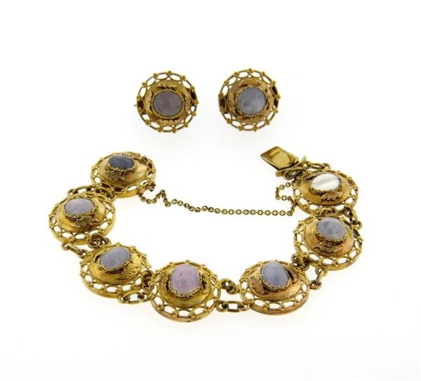 Mid Century 14k Gold Star Sapphire Bracelet Earrings (1 of 5)
