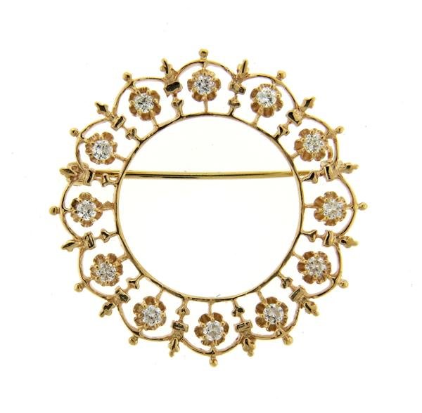 14K Gold Diamond Circle Brooch Pin (1 of 3)