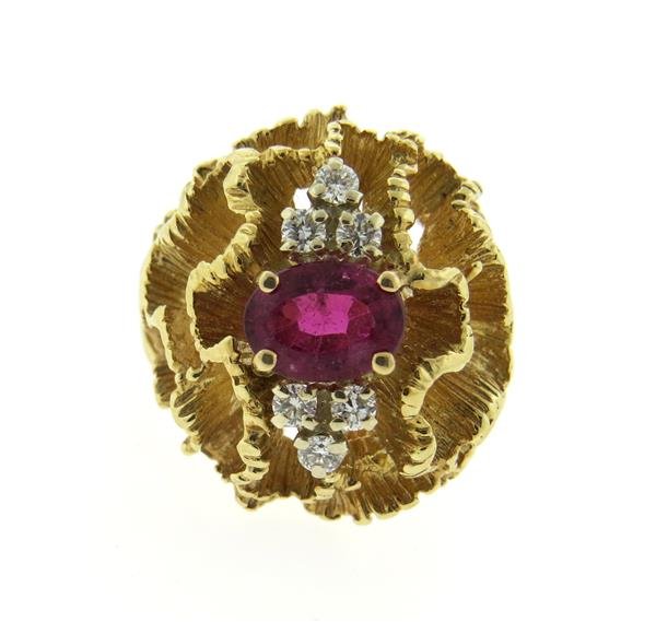 1970s 14K Gold Ruby Diamond Pencil Shaving Dome Ring (1 of 5)