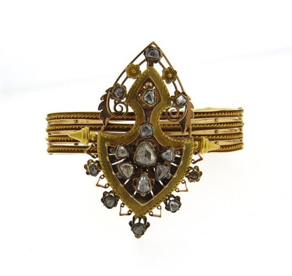 Antique 18K Gold Rose Cut Diamond Bangle Bracelet (1 of 5)