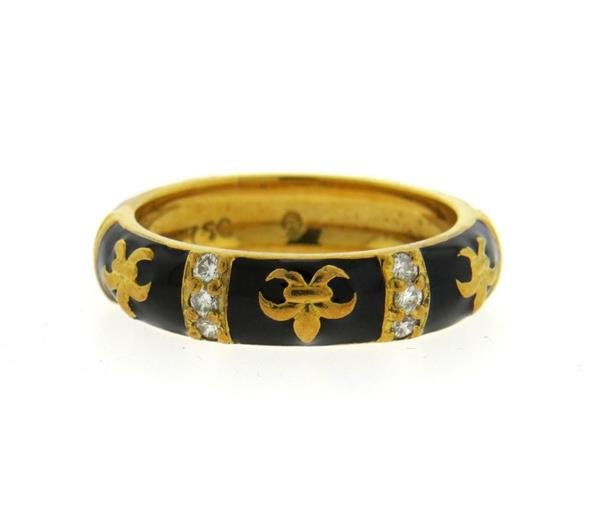 Hidalgo 18K Gold  Black Enamel Diamond Band Ring (1 of 3)