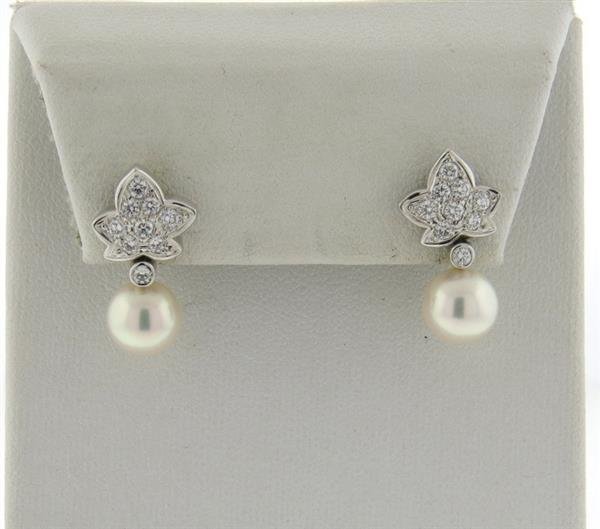 Mikimoto Platinum Pearl Diamond Dangle Earrings (1 of 5)