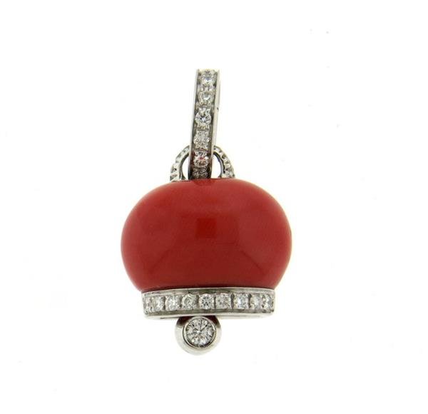 Chantecler 18K Gold Red Coral Diamond Bell Charm (1 of 3)