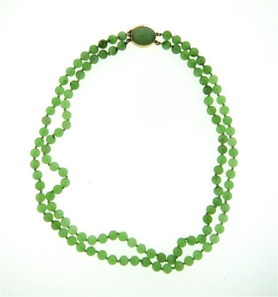 Gumps 14K Gold Jade Bead Necklace (1 of 5)